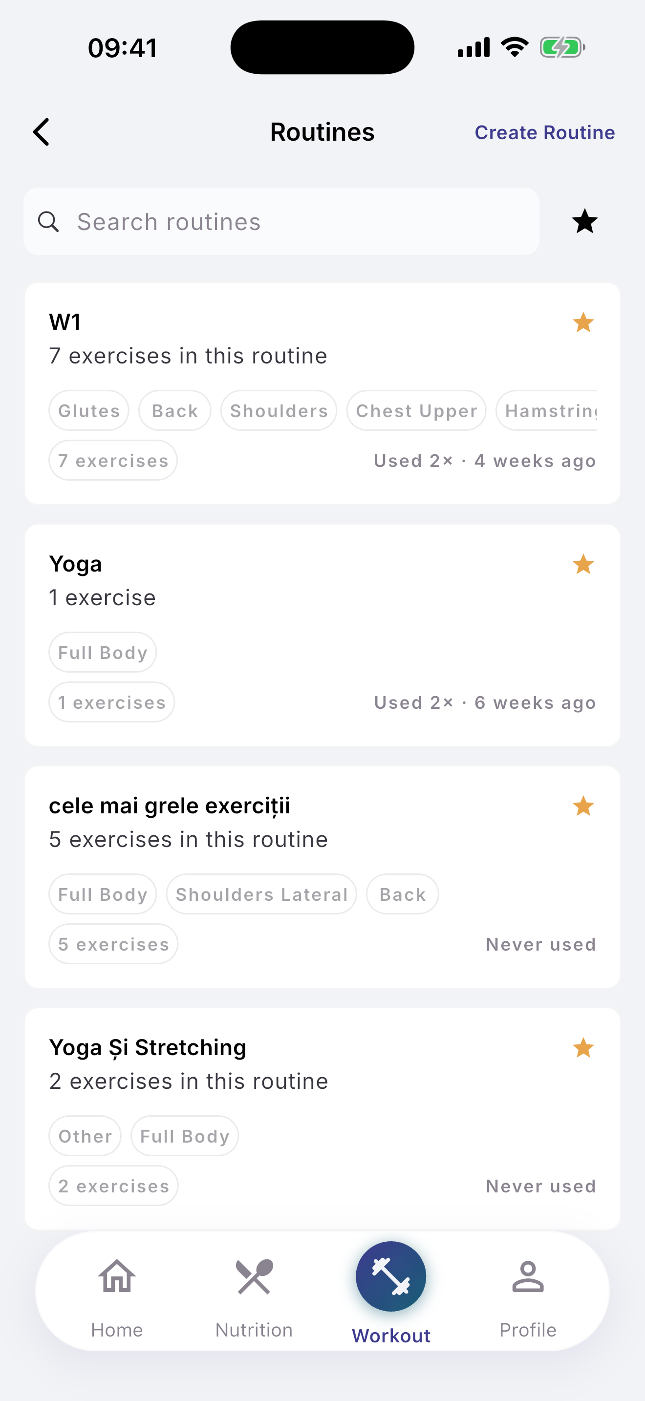 Starred go-to workouts